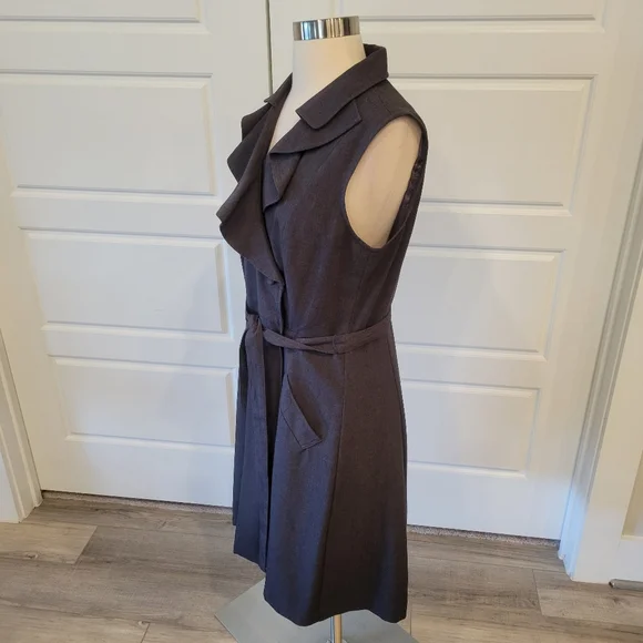 SANDRA DARREN Black Ruffled Gray Double- Breasted Blazer Midi Dress Size 10 - Picture 5 of 15